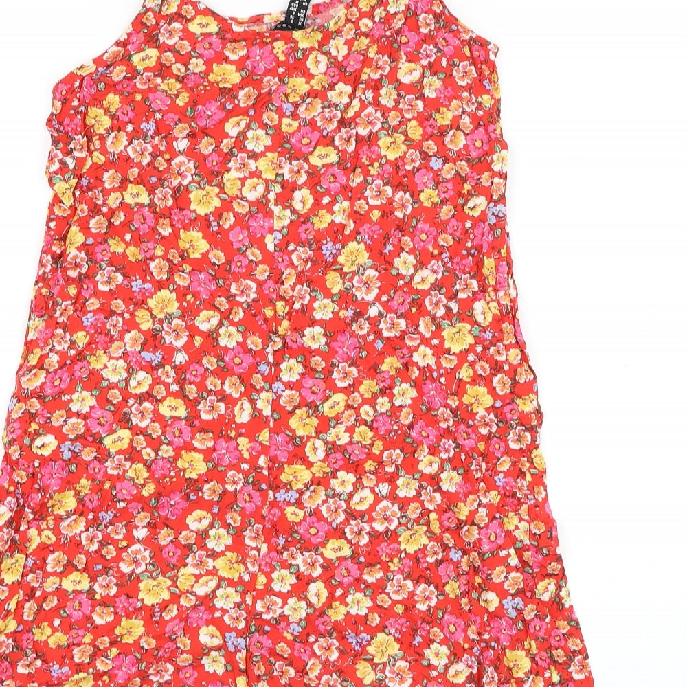 New Look Womens Red Floral Viscose Bodysuit One-Piece Size 8 Pullover