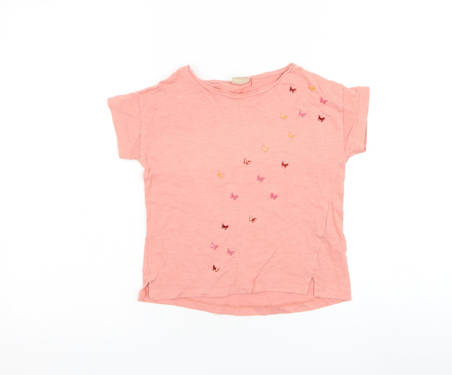 Zara Girls Pink Cotton Basic T-Shirt Size 7 Years Round Neck Pullover - Butterfly
