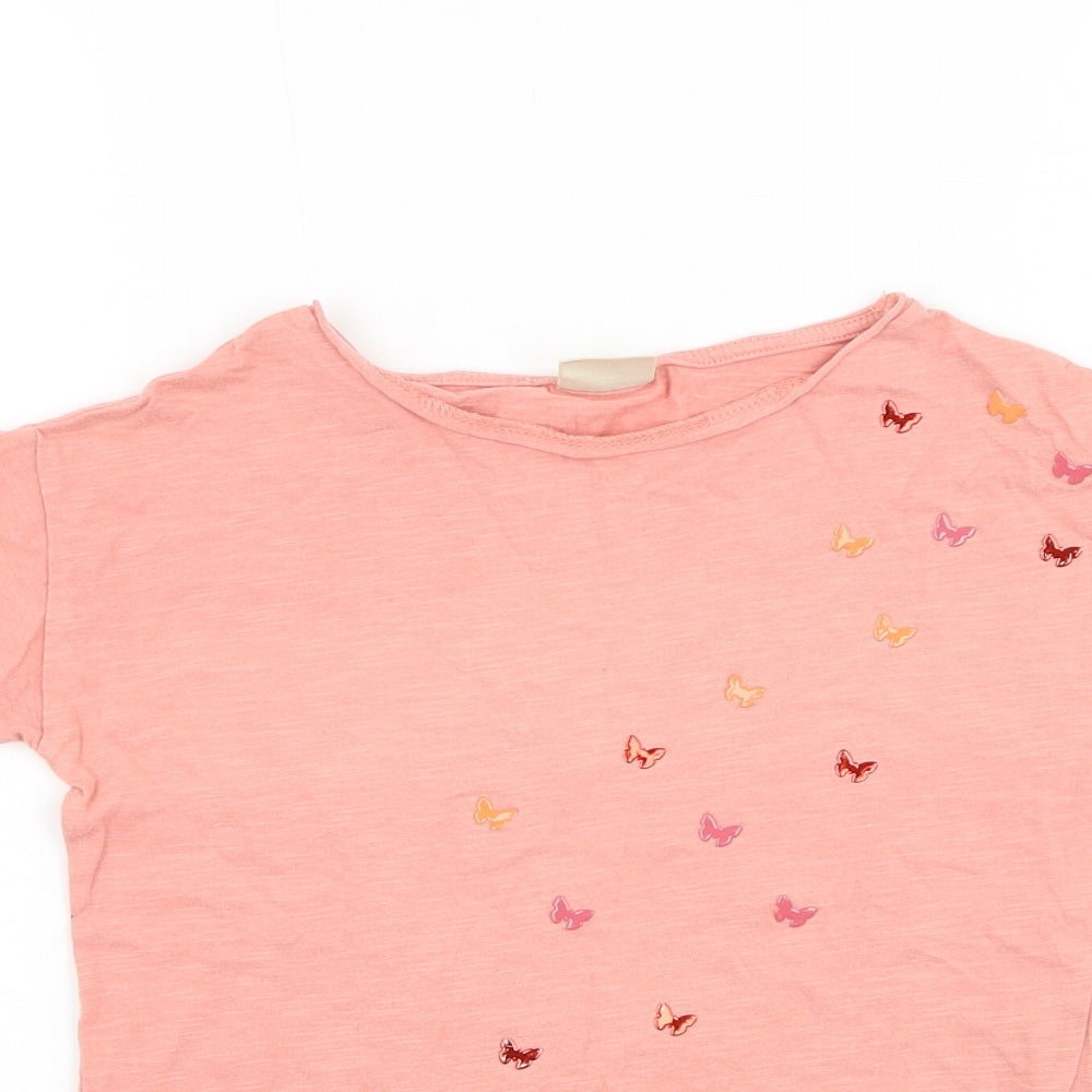 Zara Girls Pink Cotton Basic T-Shirt Size 7 Years Round Neck Pullover - Butterfly