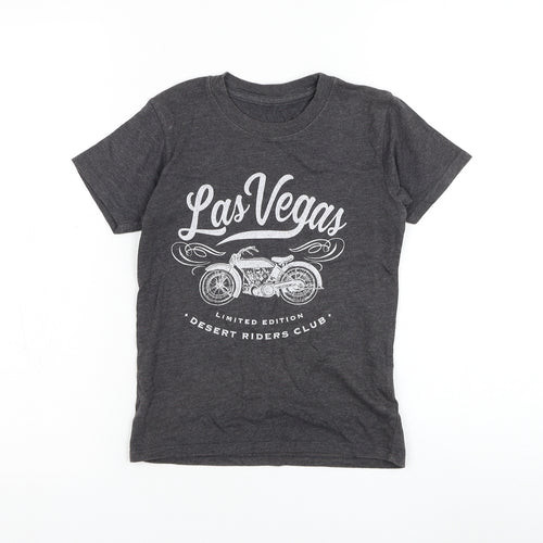 Preworn Boys Grey Polyester Basic T-Shirt Size S Round Neck Pullover - Las Vegas
