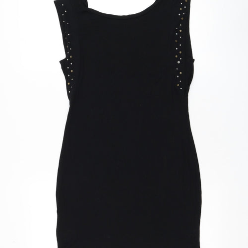 Warehouse Womens Black Viscose Basic T-Shirt Size 10 Round Neck