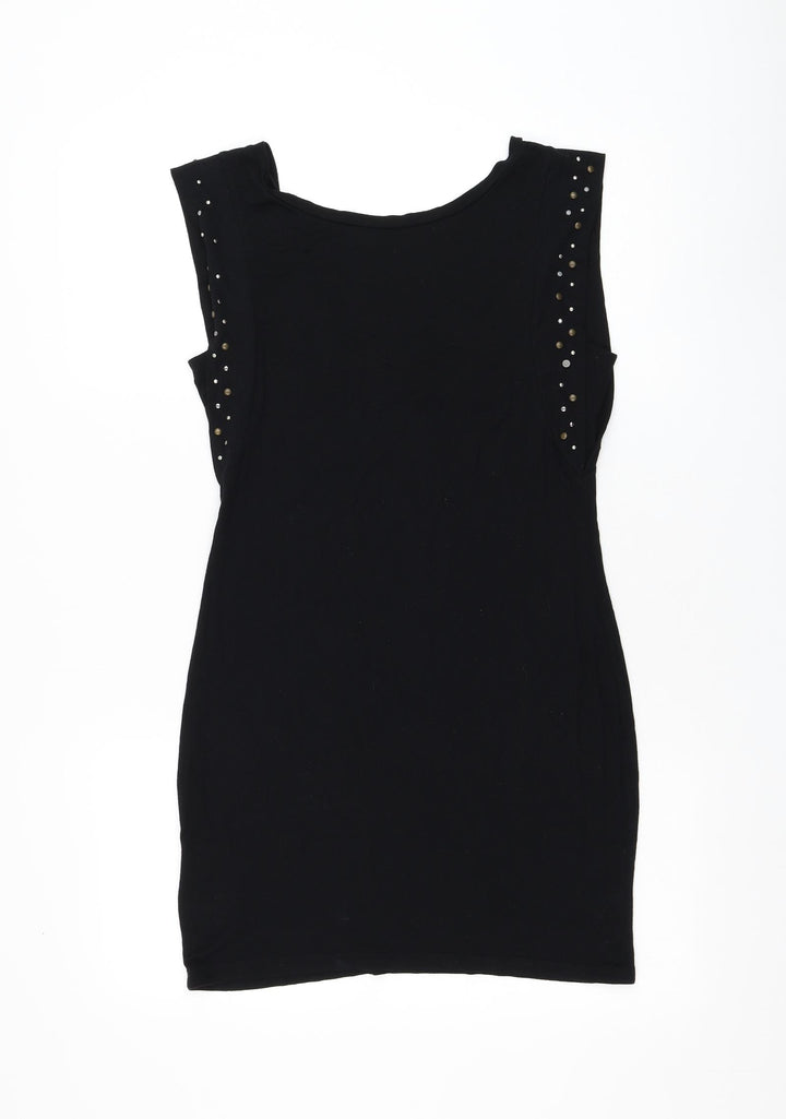 Warehouse Womens Black Viscose Basic T-Shirt Size 10 Round Neck