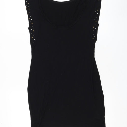 Warehouse Womens Black Viscose Basic T-Shirt Size 10 Round Neck