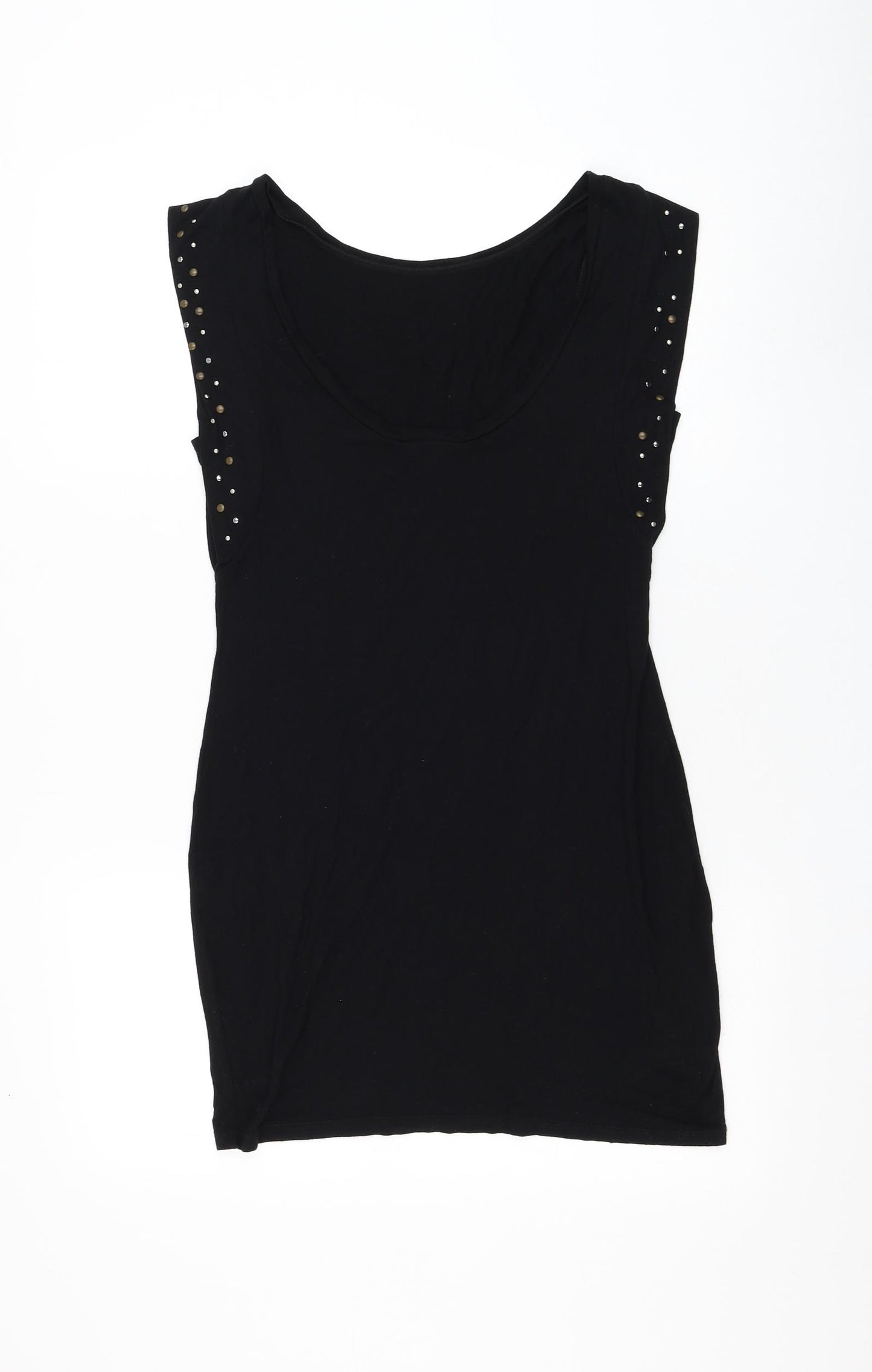 Warehouse Womens Black Viscose Basic T-Shirt Size 10 Round Neck