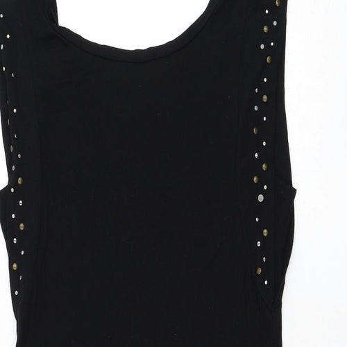 Warehouse Womens Black Viscose Basic T-Shirt Size 10 Round Neck