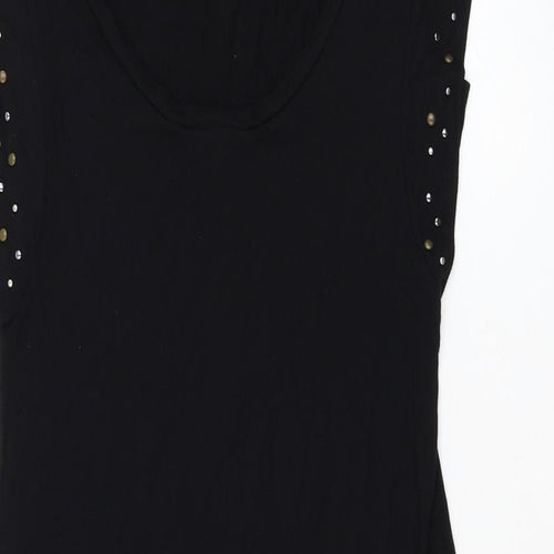 Warehouse Womens Black Viscose Basic T-Shirt Size 10 Round Neck