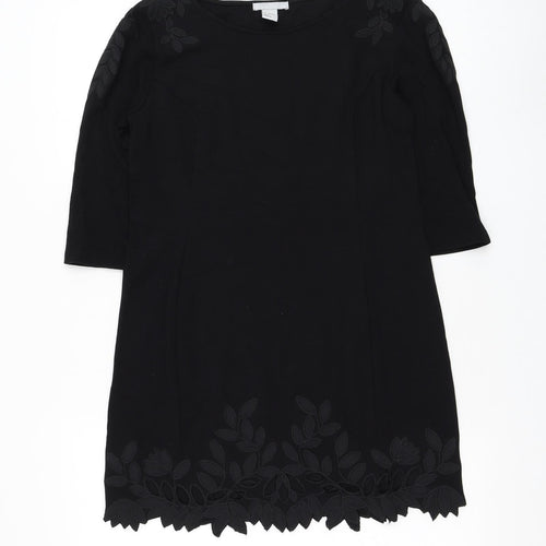 H&M Womens Black Polyester Basic Blouse Size S Round Neck - Flower hem