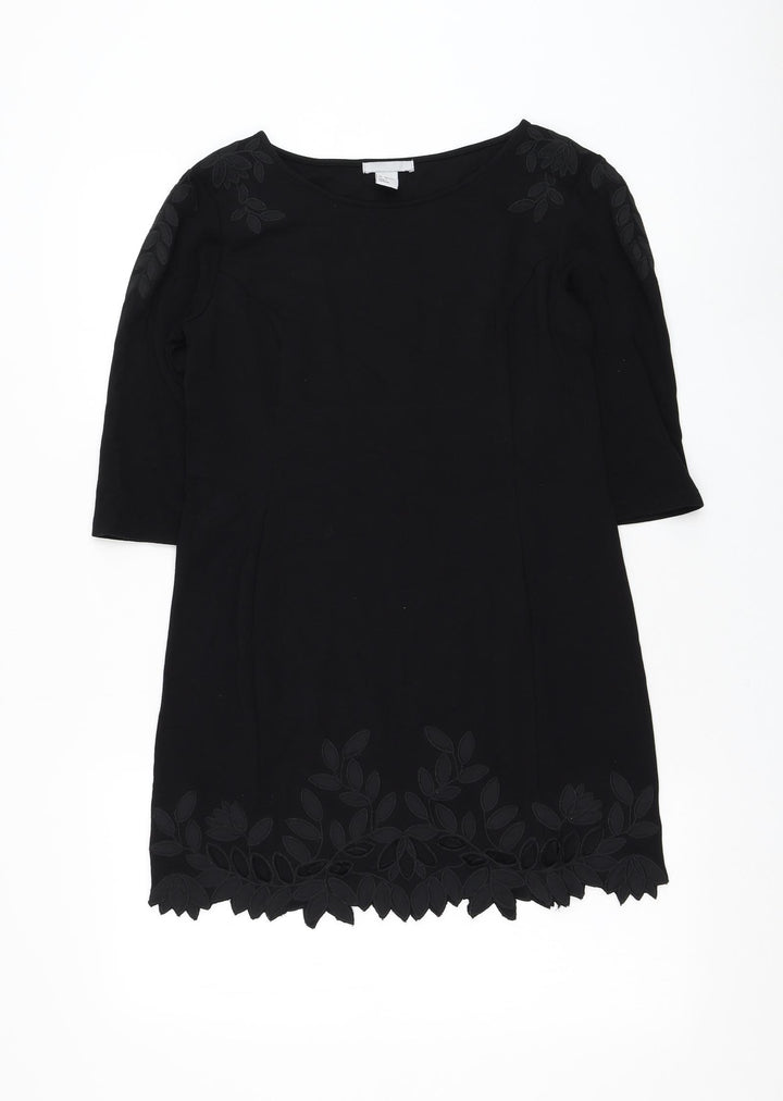 H&M Womens Black Polyester Basic Blouse Size S Round Neck - Flower hem