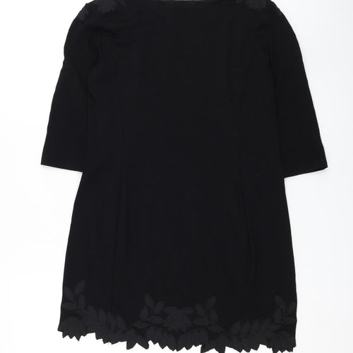 H&M Womens Black Polyester Basic Blouse Size S Round Neck - Flower hem