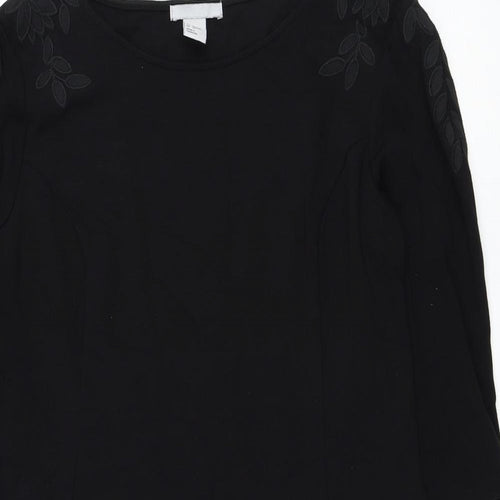 H&M Womens Black Polyester Basic Blouse Size S Round Neck - Flower hem