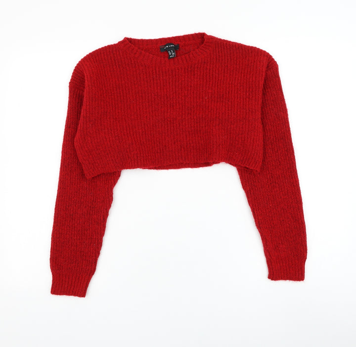 New Look Womens Red Round Neck Acrylic Pullover Jumper Size M