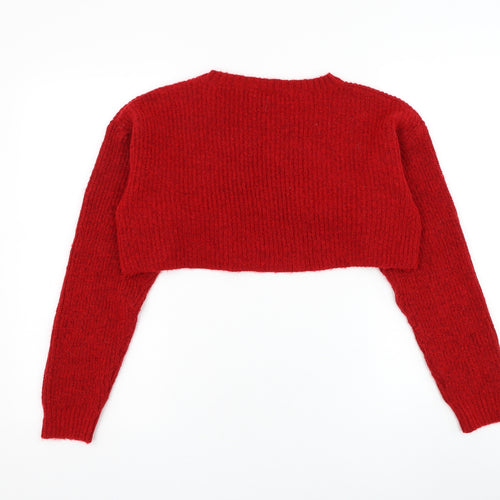New Look Womens Red Round Neck Acrylic Pullover Jumper Size M