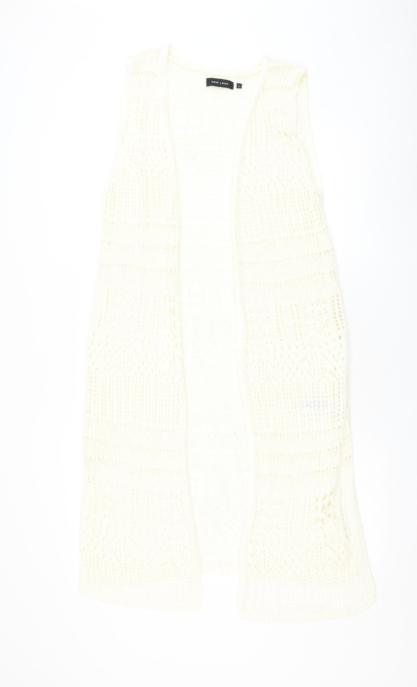 New Look Womens White Square Neck Acrylic Cardigan Jumper Size L
