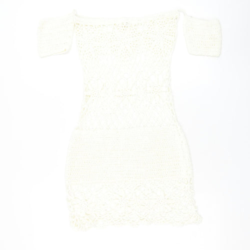 Missguided Womens White Acrylic Pencil Dress Size S Square Neck Pullover - Beach Cover