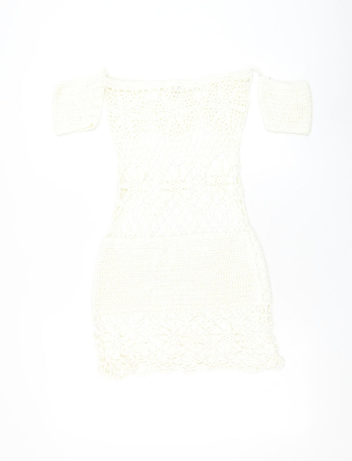 Missguided Womens White Acrylic Pencil Dress Size S Square Neck Pullover - Beach Cover
