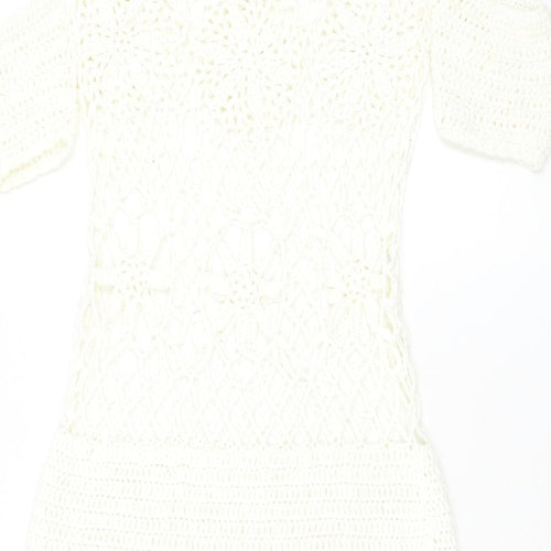 Missguided Womens White Acrylic Pencil Dress Size S Square Neck Pullover - Beach Cover