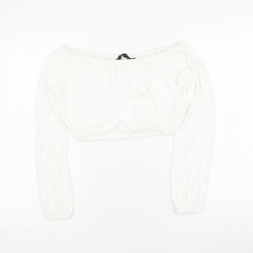 New Look Womens White Modal Cropped Blouse Size 8 Round Neck