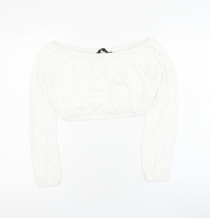 New Look Womens White Modal Cropped Blouse Size 8 Round Neck