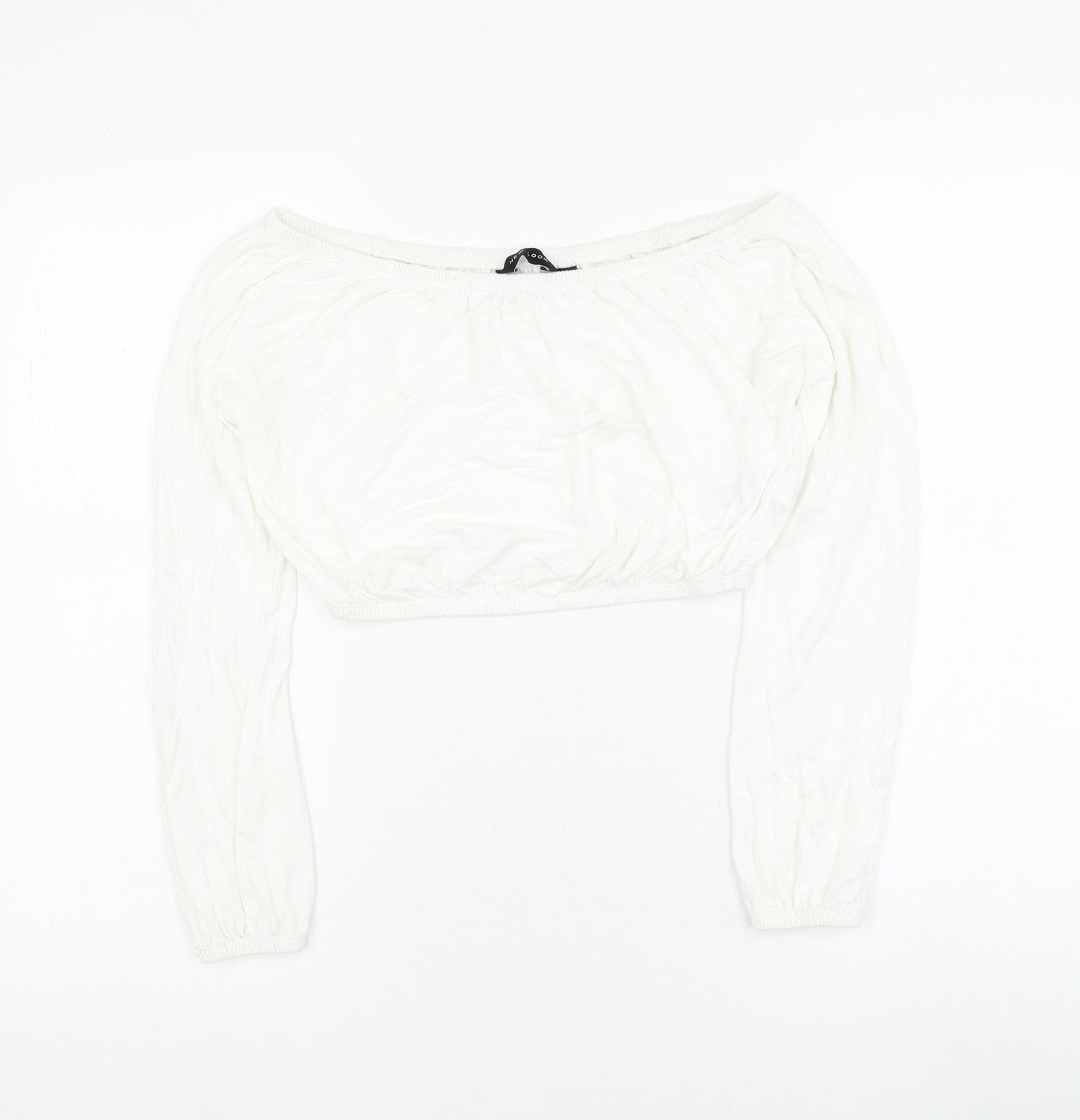 New Look Womens White Modal Cropped Blouse Size 8 Round Neck