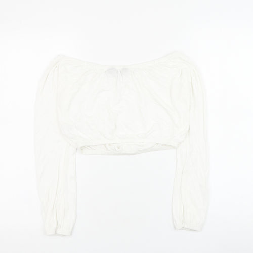 New Look Womens White Modal Cropped Blouse Size 8 Round Neck