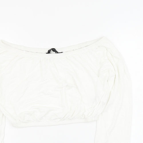 New Look Womens White Modal Cropped Blouse Size 8 Round Neck