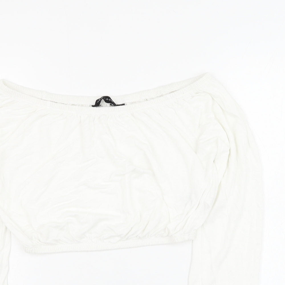 New Look Womens White Modal Cropped Blouse Size 8 Round Neck