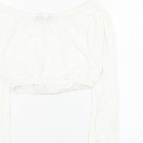 New Look Womens White Modal Cropped Blouse Size 8 Round Neck