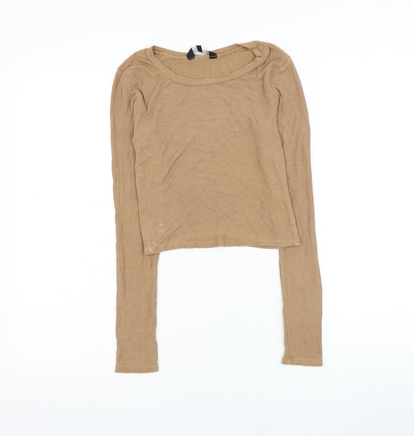 New Look Womens Brown Viscose Cropped T-Shirt Size 8 Round Neck