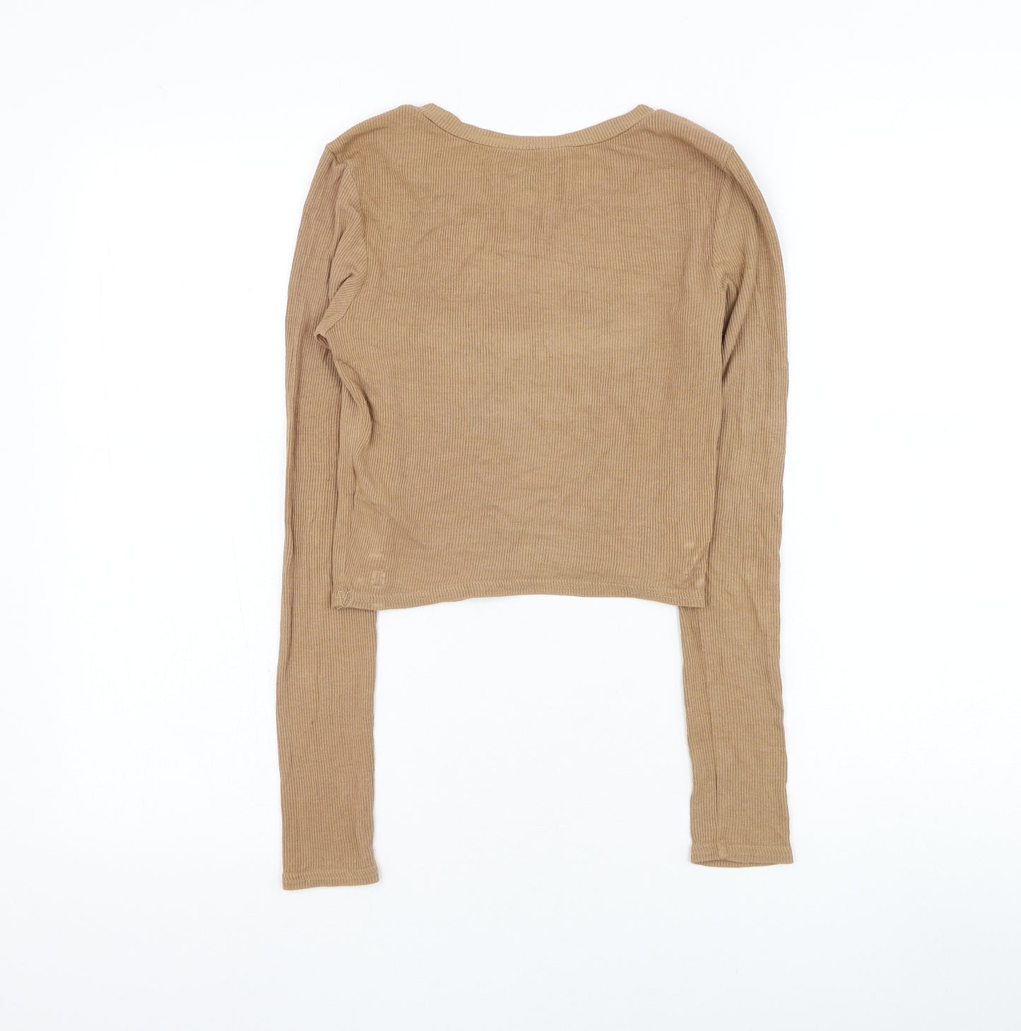 New Look Womens Brown Viscose Cropped T-Shirt Size 8 Round Neck
