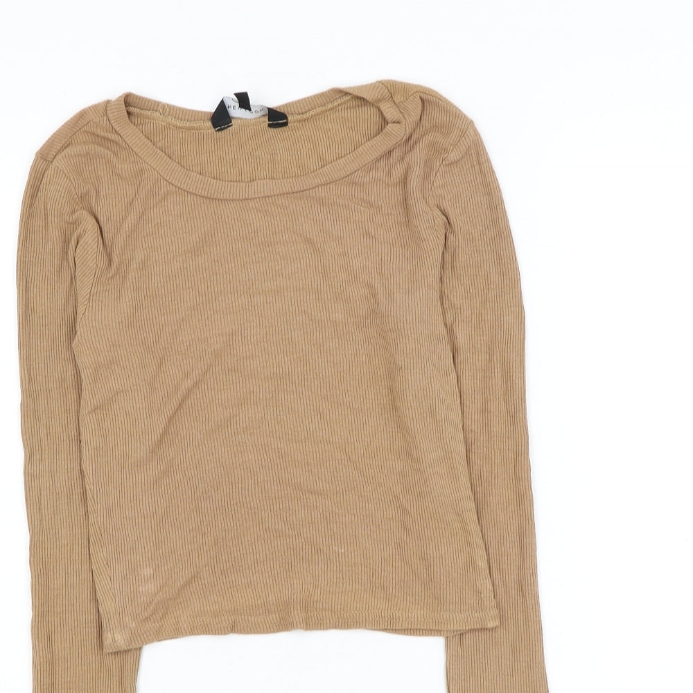 New Look Womens Brown Viscose Cropped T-Shirt Size 8 Round Neck