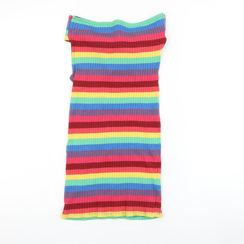 Topshop Womens Multicoloured Striped Cotton Pencil Dress Size 8 Off the Shoulder Tie