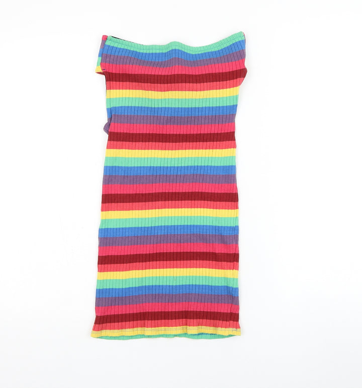 Topshop Womens Multicoloured Striped Cotton Pencil Dress Size 8 Off the Shoulder Tie
