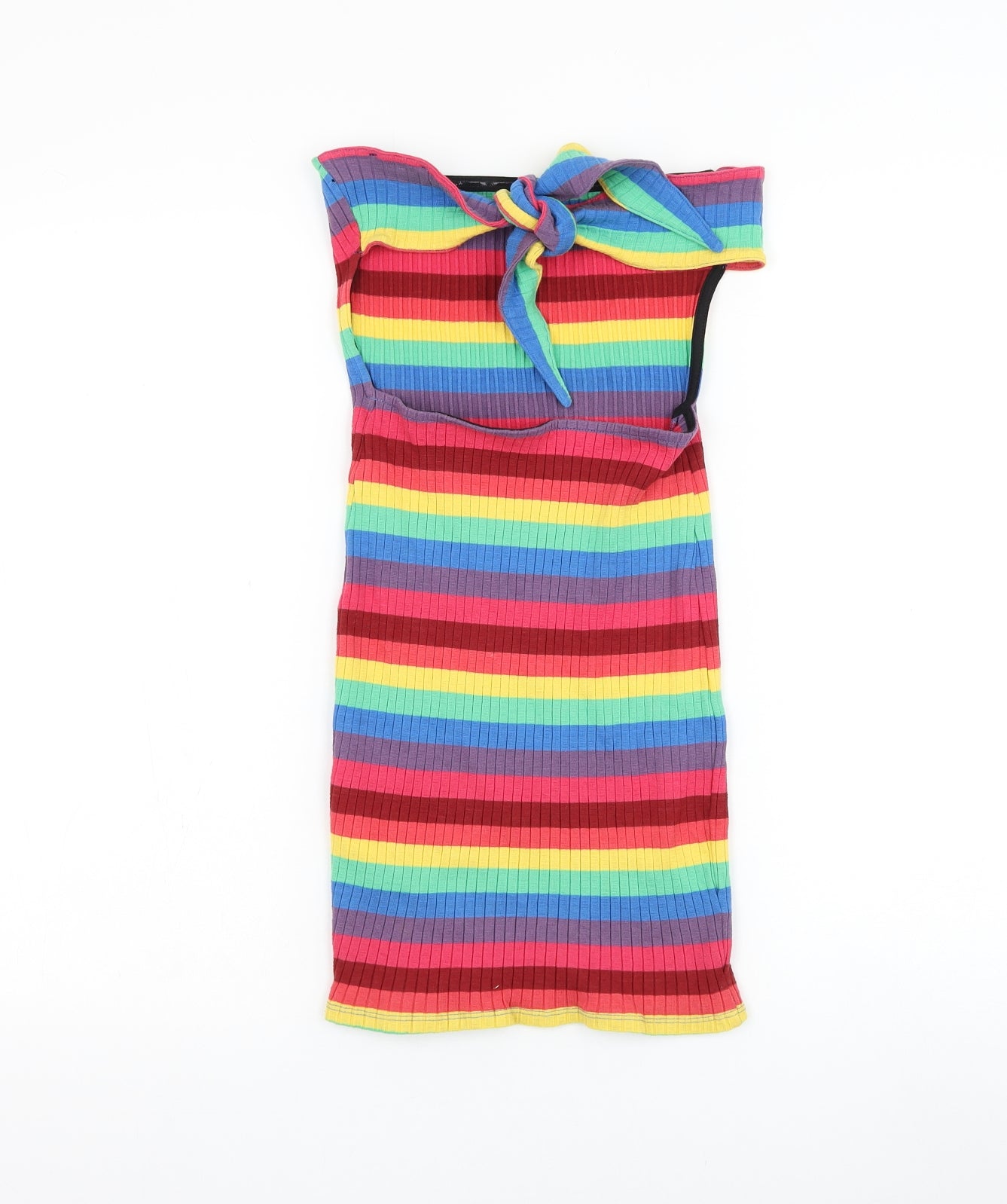 Topshop Womens Multicoloured Striped Cotton Pencil Dress Size 8 Off the Shoulder Tie