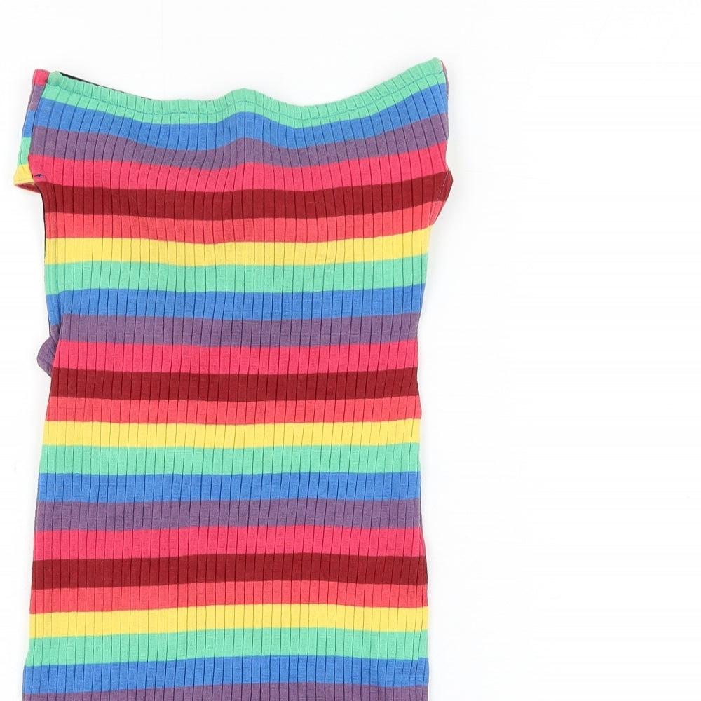 Topshop Womens Multicoloured Striped Cotton Pencil Dress Size 8 Off the Shoulder Tie