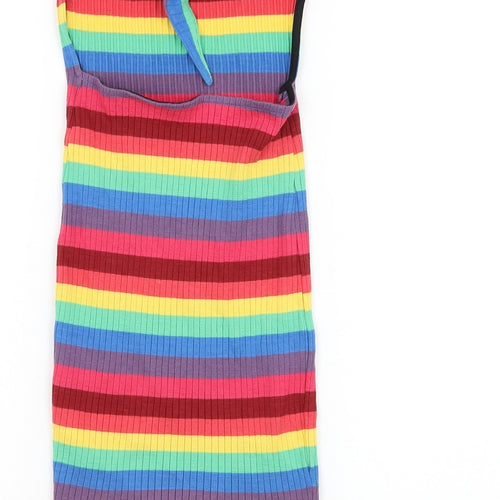 Topshop Womens Multicoloured Striped Cotton Pencil Dress Size 8 Off the Shoulder Tie