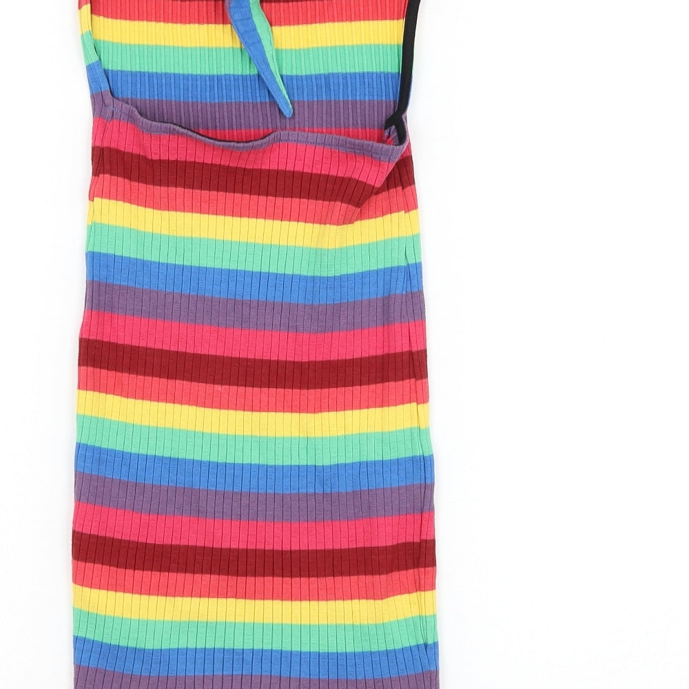 Topshop Womens Multicoloured Striped Cotton Pencil Dress Size 8 Off the Shoulder Tie