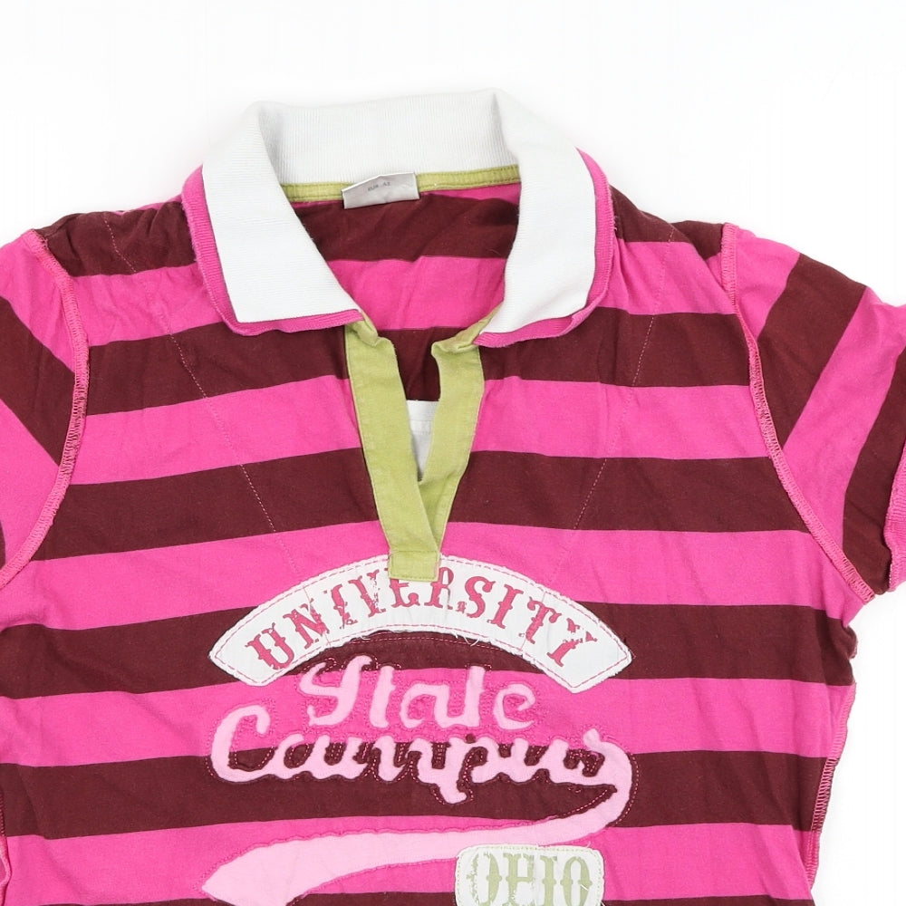 NEXT Womens Pink Striped Cotton Basic T-Shirt Size 14 Collared