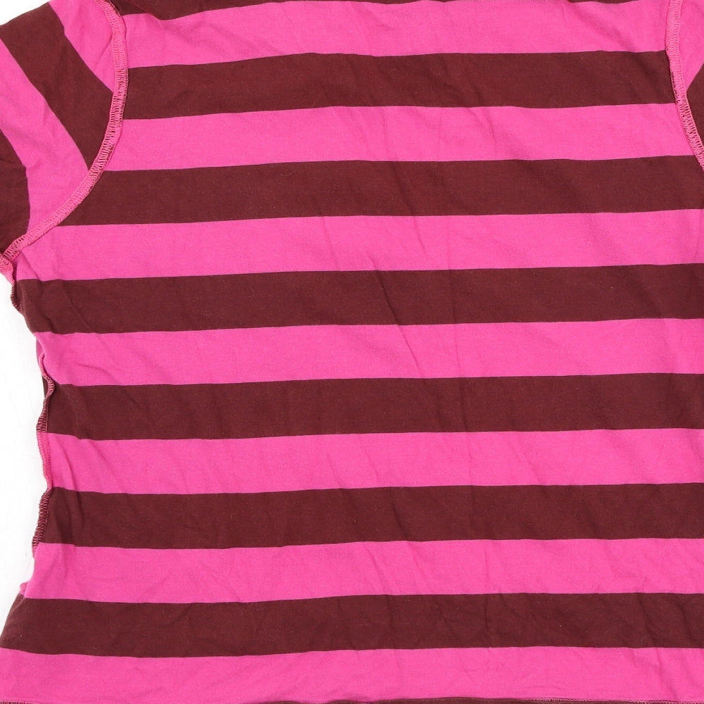 NEXT Womens Pink Striped Cotton Basic T-Shirt Size 14 Collared