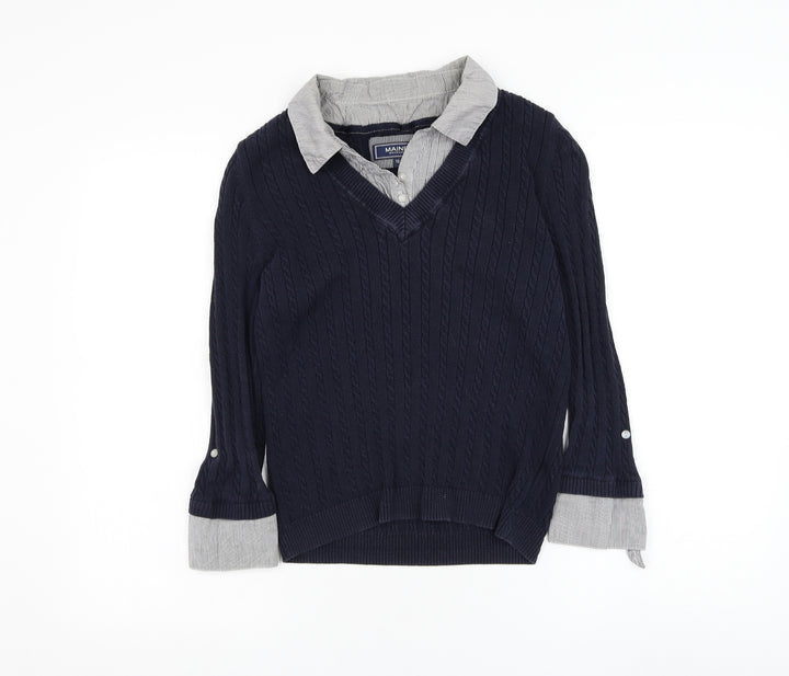 Debenhams Womens Blue Collared Cotton Pullover Jumper Size 10