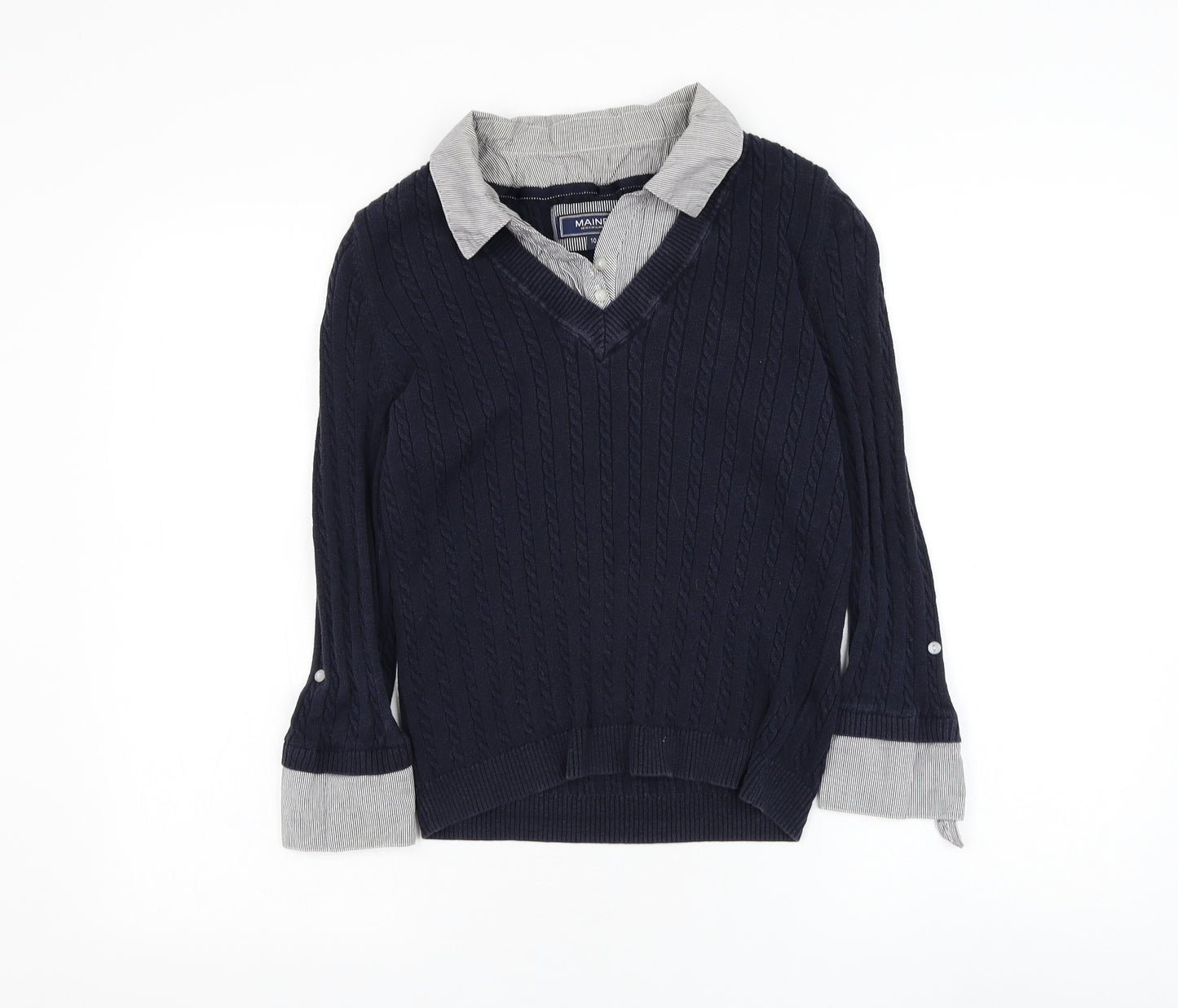 Debenhams Womens Blue Collared Cotton Pullover Jumper Size 10