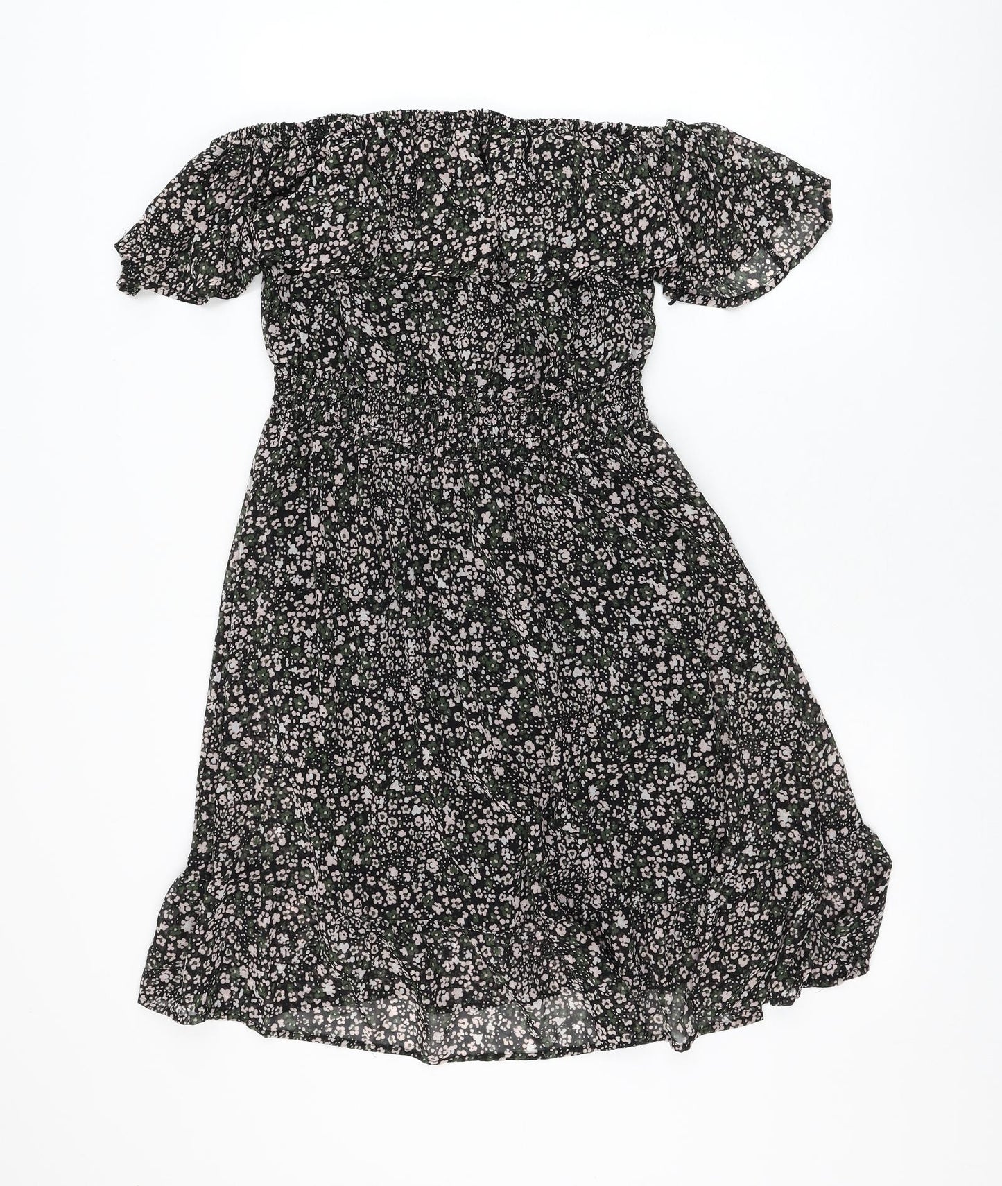 Peacocks Womens Black Floral Polyester Fit & Flare Size 16 Round Neck Pullover