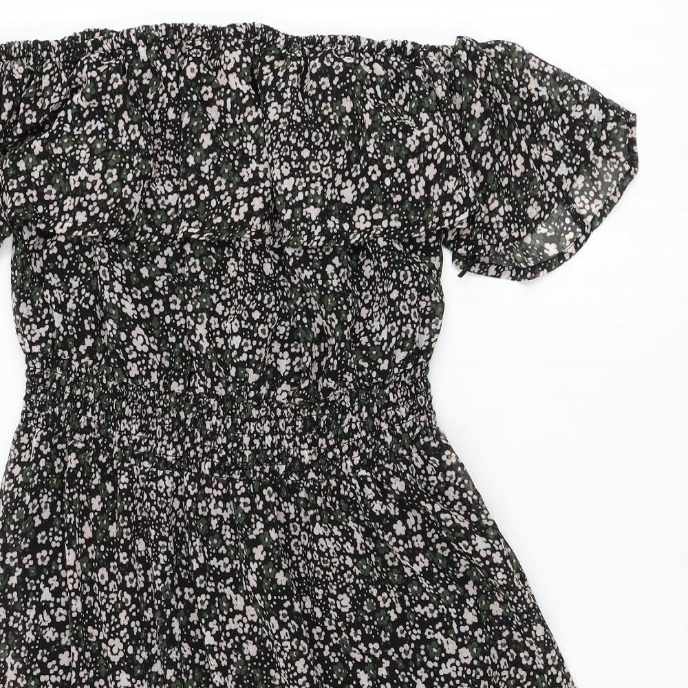 Peacocks Womens Black Floral Polyester Fit & Flare Size 16 Round Neck Pullover