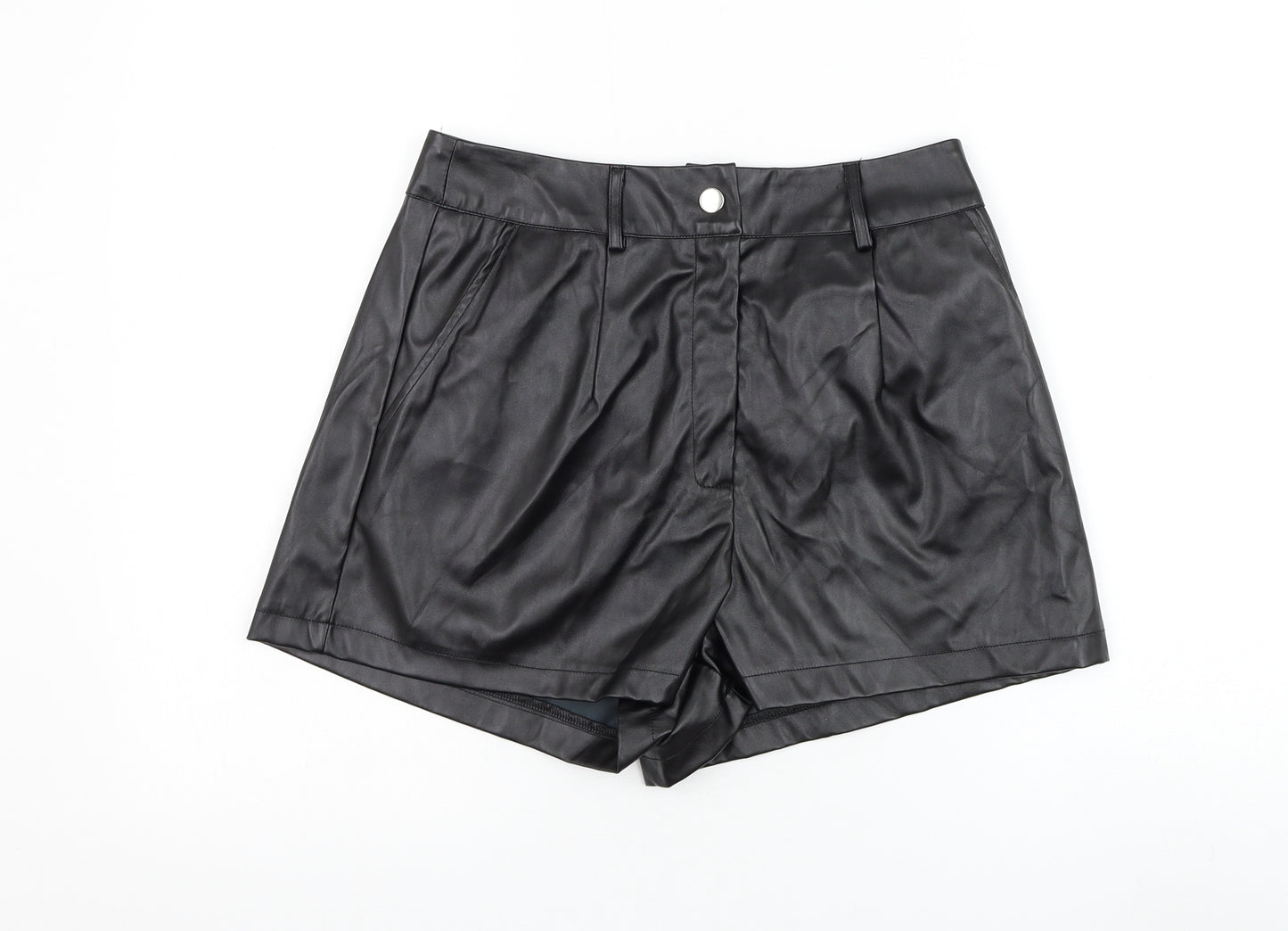 Missguided Womens Black Polyurethane Hot Pants Shorts Size 12 L3 in Regular Zip