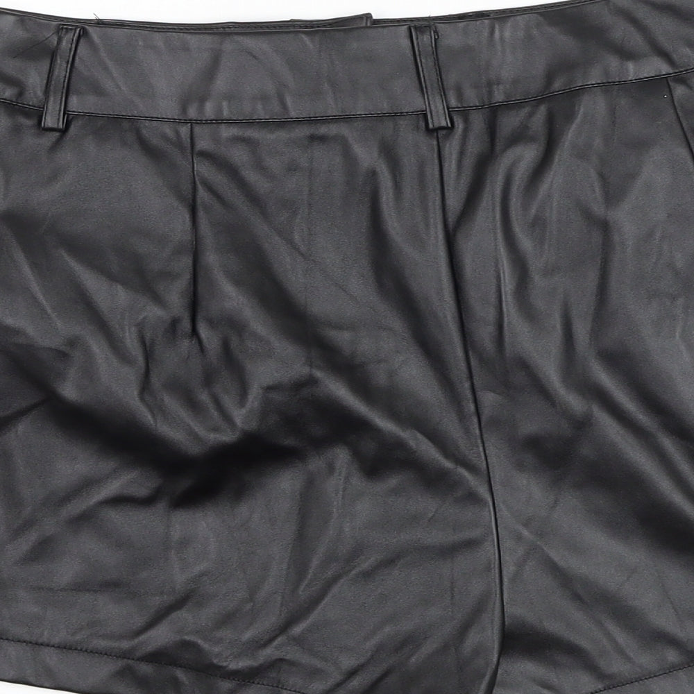 Missguided Womens Black Polyurethane Hot Pants Shorts Size 12 L3 in Regular Zip