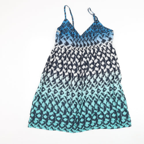 Peacocks Womens Blue Geometric Cotton Shift Size S V-Neck Pullover