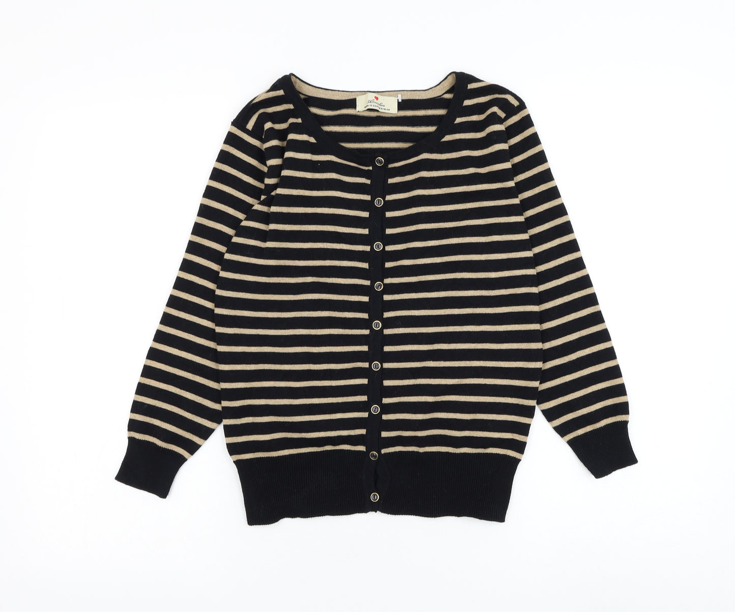 Atmosphere Womens Black Round Neck Striped Cotton Cardigan Jumper Size 12