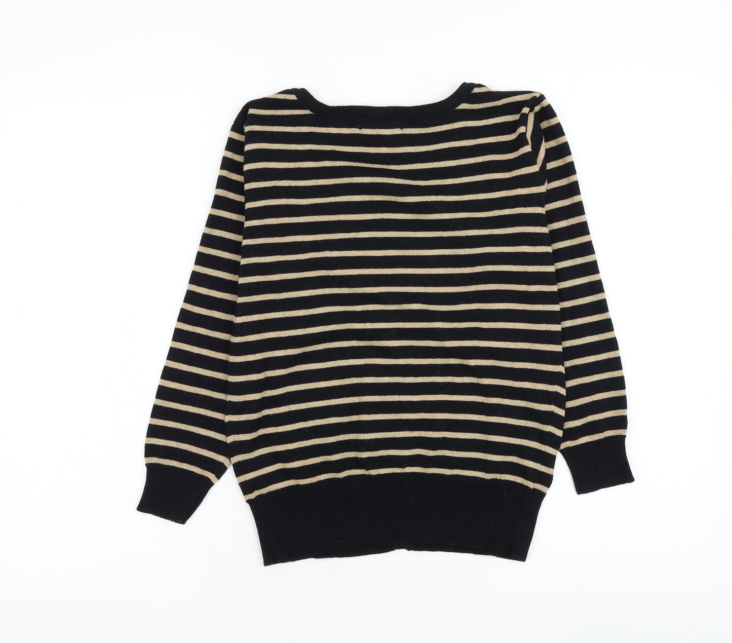 Atmosphere Womens Black Round Neck Striped Cotton Cardigan Jumper Size 12