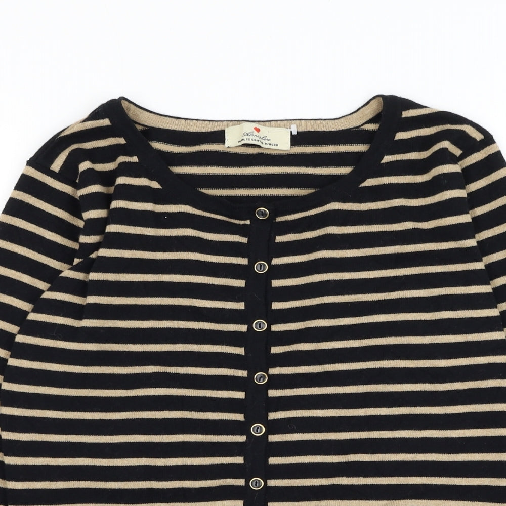 Atmosphere Womens Black Round Neck Striped Cotton Cardigan Jumper Size 12
