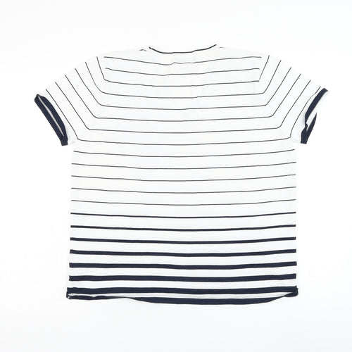 Al Paradise Womens White Striped Viscose Basic Blouse Size L V-Neck - Flower