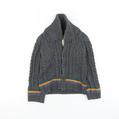 E of M Boys Grey Roll Neck Cotton Cardigan Jumper Size 4 Years Button